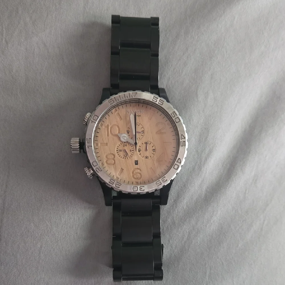 Nixon Black Metal Watch with Wood-Tone Dial - Picture 2 of 11